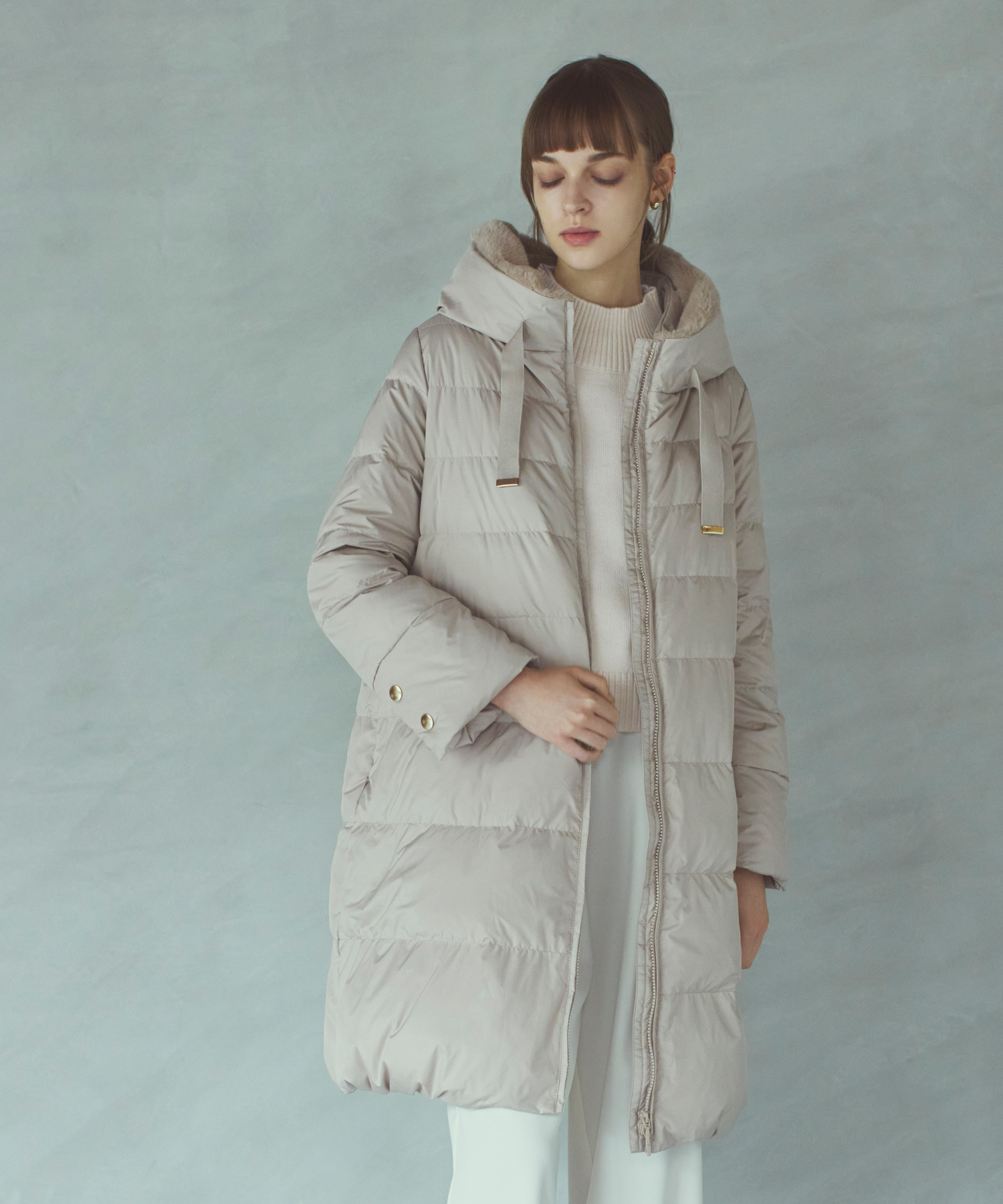 フェイクファー衿ダウンコート